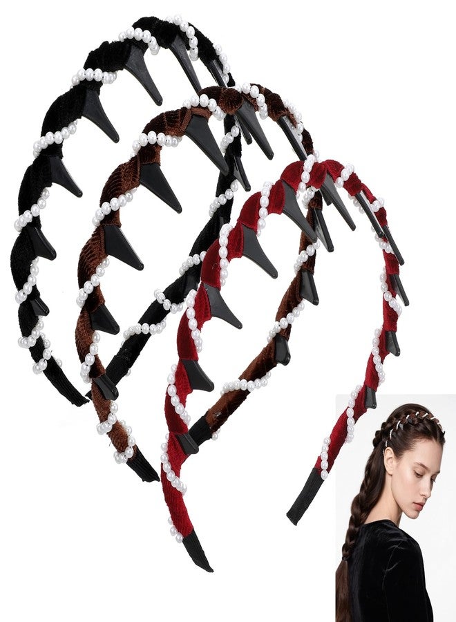 Matwsec 3 Pack Vintage High Cranium Headband Artificial Pearl Hair Band, Retro High Skull Pearl Headband Korean Hairbands with Comb Teeth, Anti-Slip Hair Comb Hoop Head Wear for Women Girls Accessories Gifts - Image 1